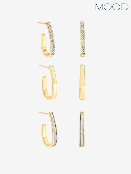 Gold - Mood Mood Gold Plated Pave And Glitter Hoop Pack Of 3