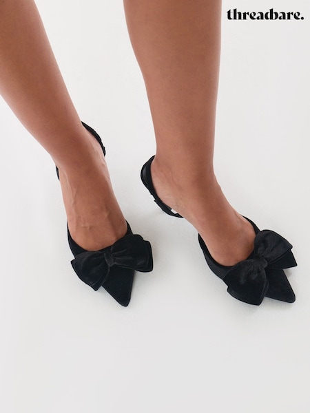Black - Threadbare Velvet Bow Kitten Heels