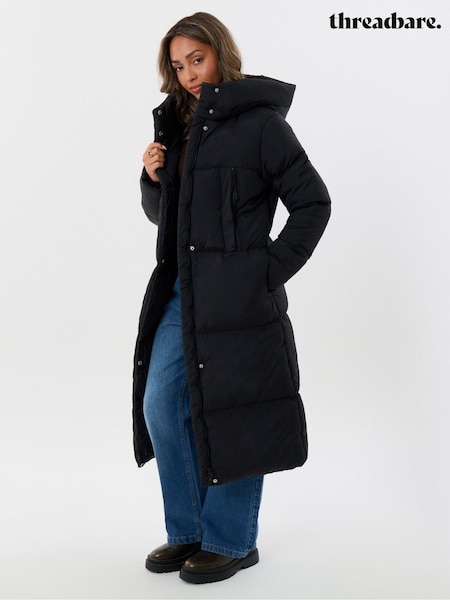 Black - Threadbare Showerproof Maxi Puffer Coat