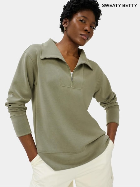 Green - Sweaty Betty Sand Wash Half Zip Longline Sweatshirt