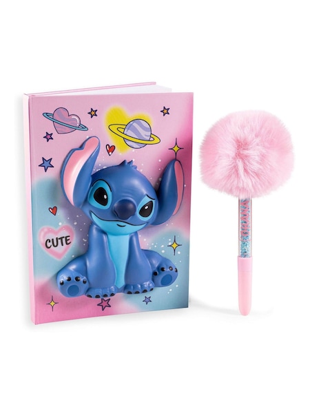 Pink - Lilo & Stitch Notebook And Fluffy Ink Pen Set