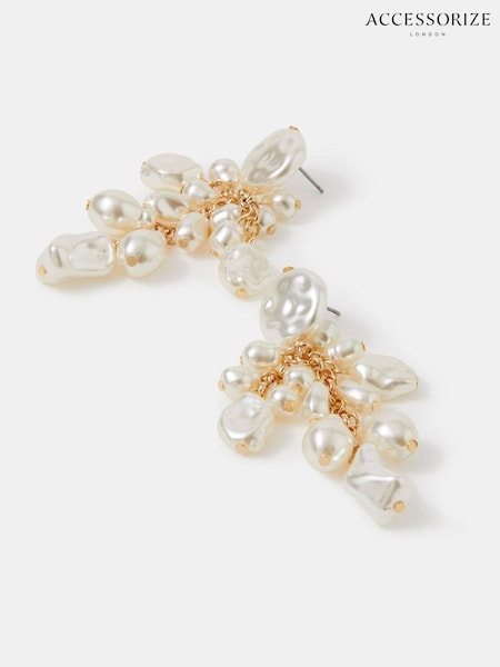 Cream - Accessorize Pearl Cluster Drop Earrings