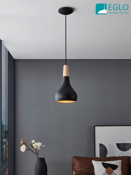 Eglo Black Sabinar IP20 Steel 180mm Modern Pendant (319366) | £49