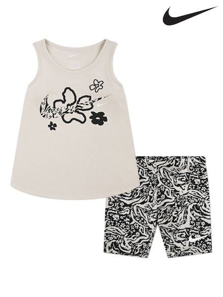 Nike Black/White Little Kids Wild Flower Vest and Bike Shorts Set (319470) | £0