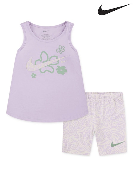 Nike Pink Little Kids Wild Flower Print Vest and Bike Shorts Set (319506) | £0