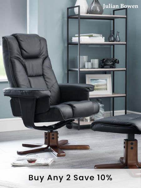Julian Bowen Black Malmo Swivel Recliner and Stool (320308) | £295