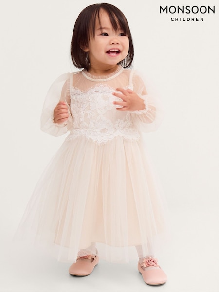 White - Monsoon Baby Paige Lace Bridesmaid Dress