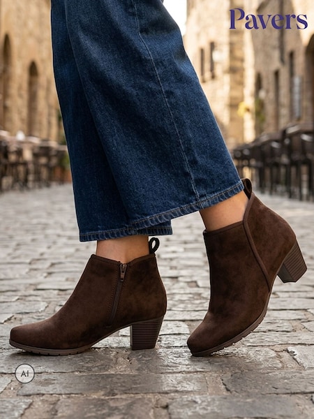 Brown - Pavers Wide Fit Smart Block Heel Ankle Boots