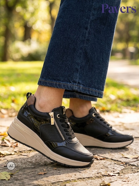 Black - Pavers Bellissimo Wide Fit Zip & Lace Trainers