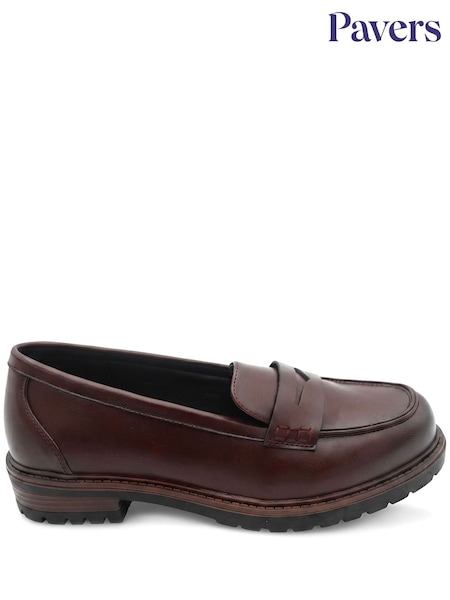 Burgundy Red - Pavers Wide Fit Chunky Sole Penny Loafers