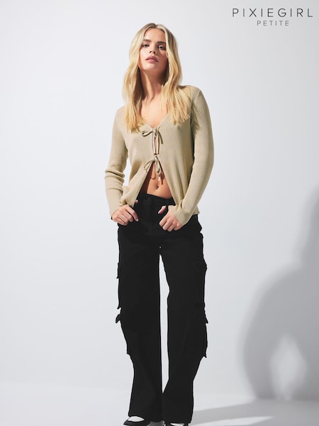 PixieGirl Petite Black Multi Pocket Loose Cargo Trousers (322759) | £39