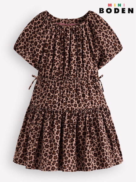 Brown - Boden Bow Waist Woven Dress