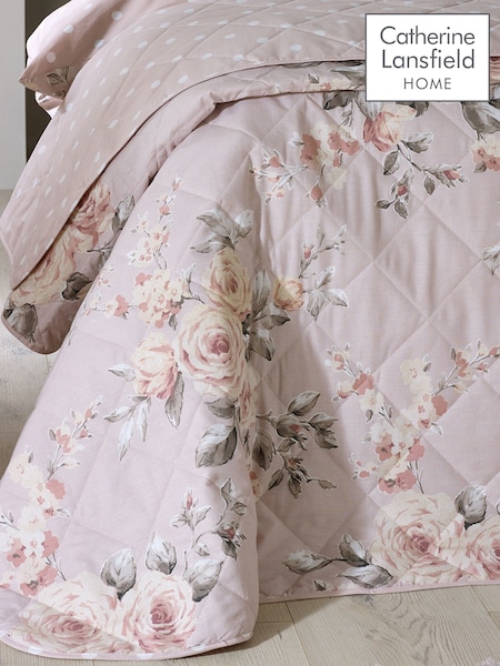 Catherine Lansfield Pink Reversible Canterbury Floral Quilted Bedspread (323195) | £55
