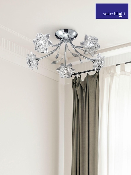 Searchlight Chrome Jessamine Clear Glass 5Lt SemiFlush Ceiling Light (324011) | £48