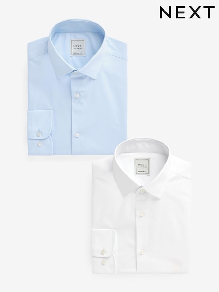 White/Blue Regular Fit Easy Care Long Sleeve Single Cuff Smart Shirts 2 Pack (324322) | £36