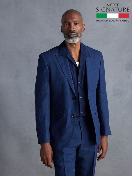 Blue Slim Fit Signature Leomaster Italian Linen Suit Jacket (324506) | £149