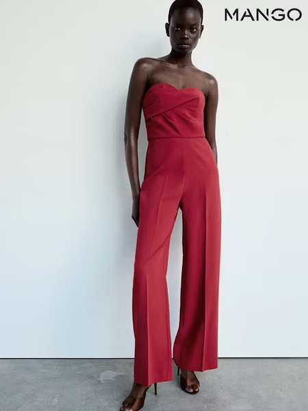 Red - Mango Strapless Wide Leg Tailored Jumpsuit