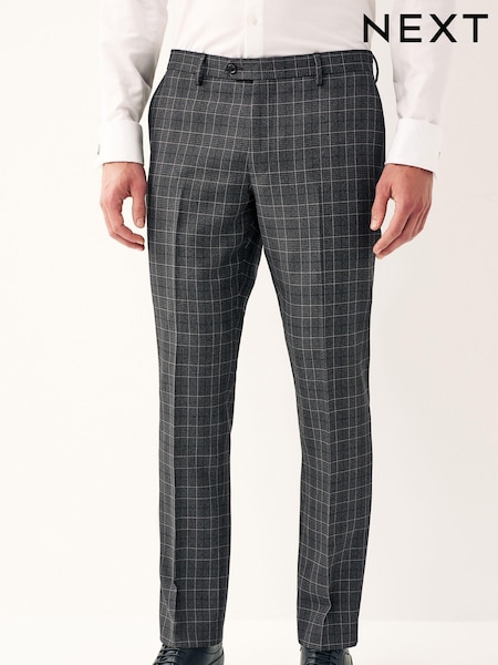 Charcoal Grey Tailored Fit Trimmed Check Suit Trousers (325262) | £45