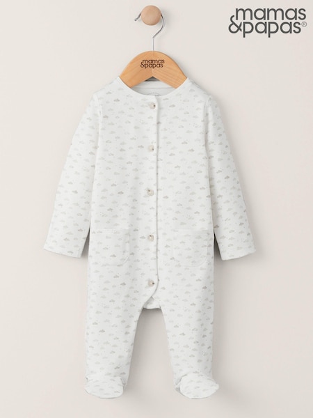 Mamas & Papas Cloud Print Button Down 100% Cotton White All-In-One (325331) | £15