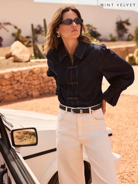 Blue - Mint Velvet Denim Knot Button Shirt
