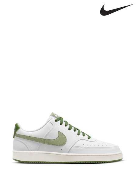 Nike White/Lime Court Vision Low Trainers (326134) | £75