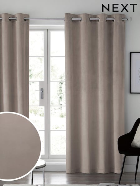 Natural Mink Matte Velvet Lined Curtains (326794) | £35 - £110