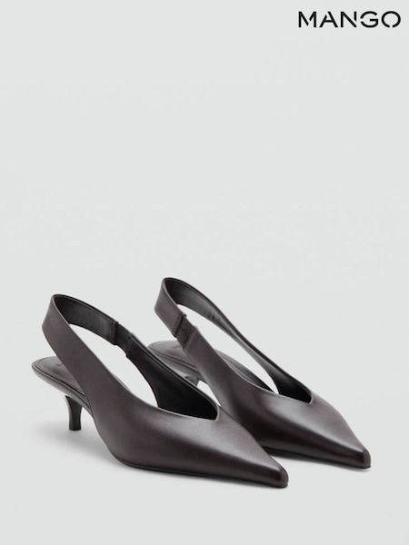 Brown - Mango Faux Leather Pointed Sling Back Kitten Heels