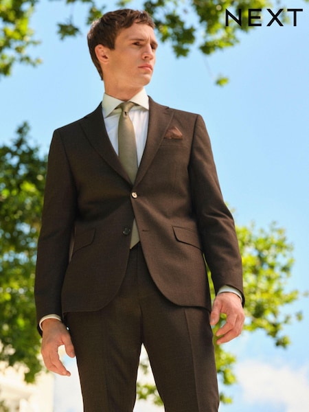 Brown Slim Fit Textured Wool Suit Jacket (327443) | £104