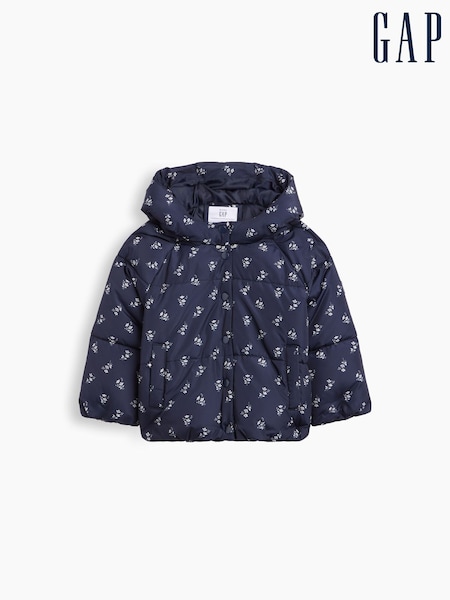 Navy Floral - Gap Hooded Puffer Jacket