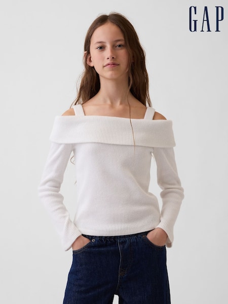 White - Gap Off-shoulder Rib Top (4-13yrs)