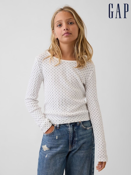 White Polka Dot - Gap Pointelle Long Sleeve T-shirt (4-13yrs)