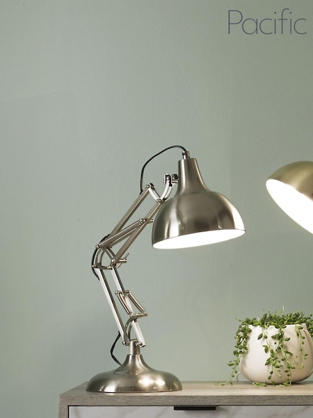 Pacific Chrome Brushed Silver & Matte Black Table Lamp (329383) | £70