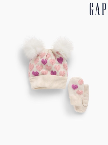 Heart Print - Gap Pom Beanie And Mittens Set