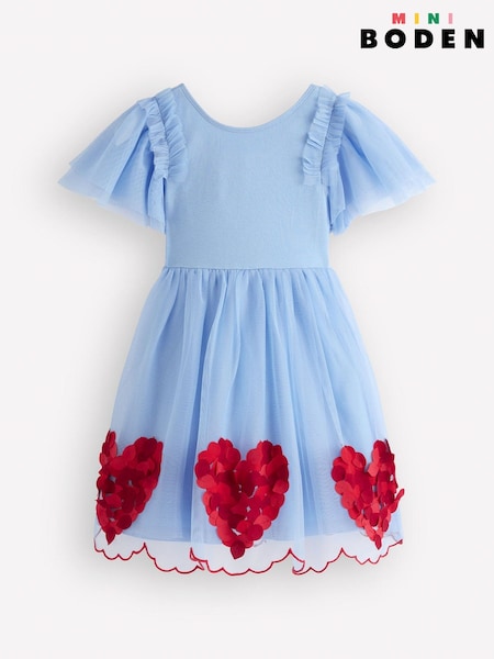 Blue - Boden Short Sleeve Logo Tulle Dress