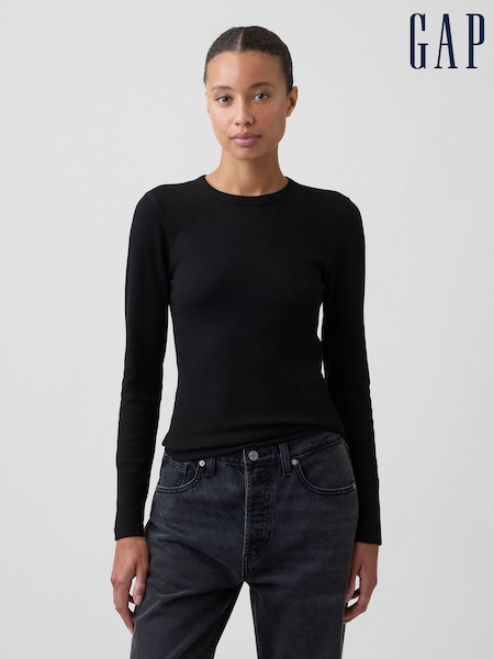 Black - Gap Waffle Knit Long Sleeve T-shirt