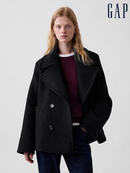 Black - Gap Wool-blend Peacoat