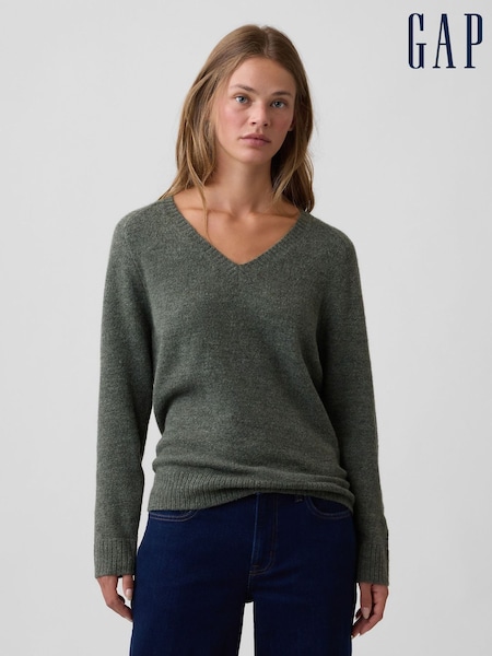 Green - Gap Relaxed Lightweight V-neck Jumper