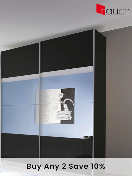 Rauch Dark Grey Courtney Glass and Mirror Sliding Semi 1.8m Sliding Fitted Wardrobe (330988) | £737