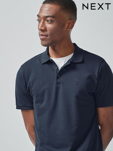 Blue Navy Slim Fit Short Sleeve Pique Polo Shirt (330996) | £18