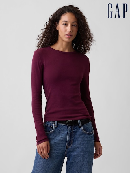 Burgundy Red - Gap Modern Ribbed Crew Neck T-shirt