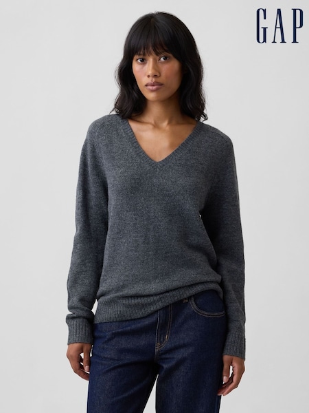 Dark Grey - Gap Relaxed Lightweight V-neck Jumper
