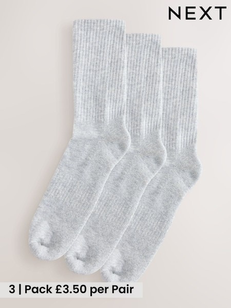 Grey - Cushion Sole Ribbed Sport Ankle With Arch Support Socks 3 Pack