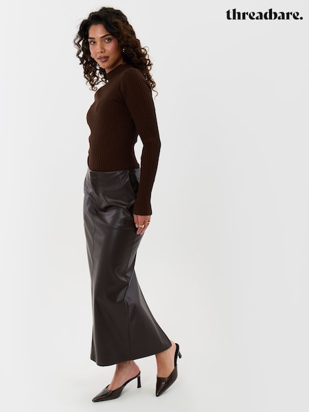 Brown - Threadbare Faux Leather Maxi Skirt