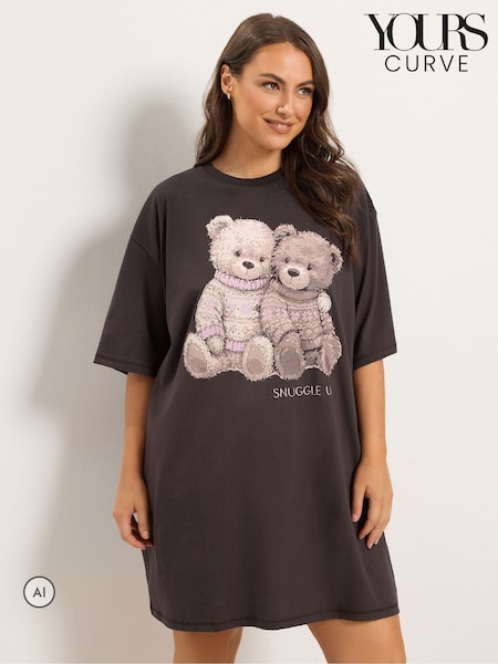 Brown - Yours Curve 'snuggle Up' Teddy Sleep T-shirt
