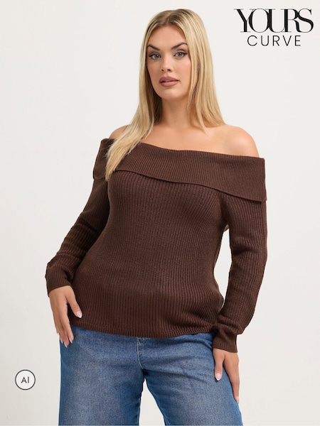 Brown - Yours Curve Limited Bardot Knitted Jumper