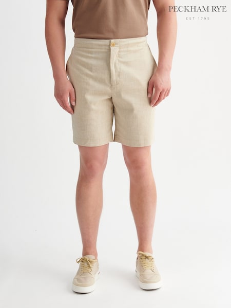 Natural - Regular Peckham Rye Comfort Linen Mix Bermuda Shorts