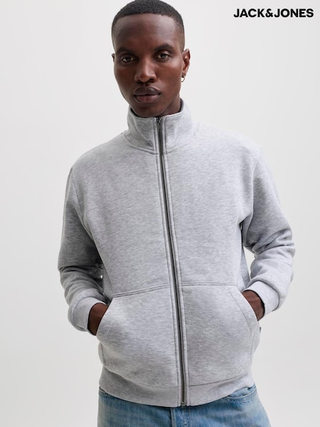 Grey - Regular Jack & Jones Relaxed Fit Quarter Zip Sweat Top
