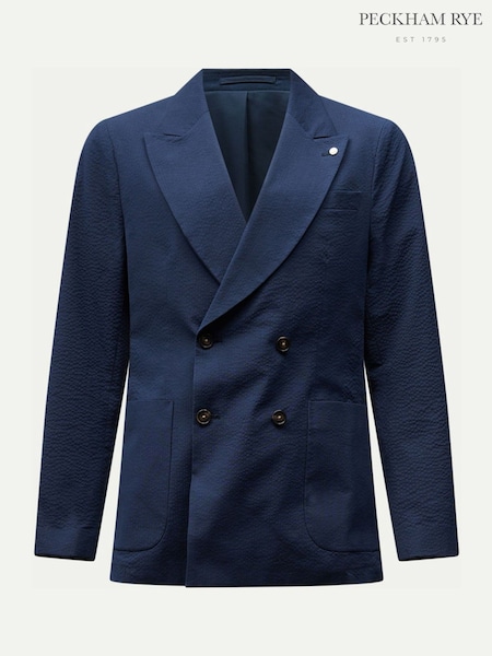 Blue - Regular Peckham Rye Contemporary Seersucker Double Breasted Blazer