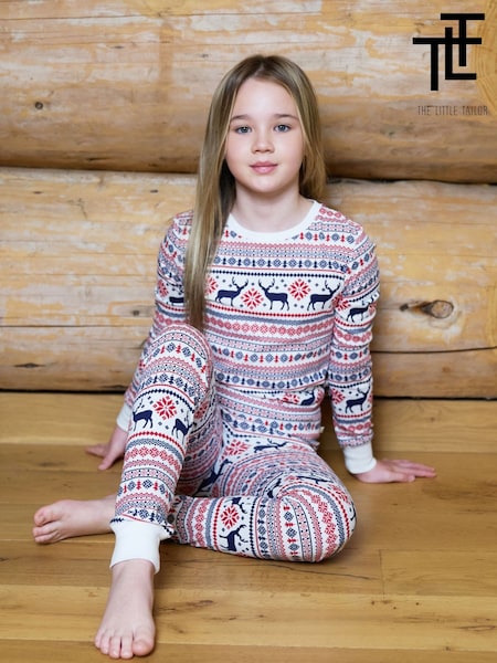 Cream - The Little Tailor Cotton Reindeer Fairisle Pattern Christmas Pyjamas