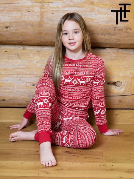 Red - The Little Tailor Cotton Reindeer Fairisle Pattern Christmas Pyjamas